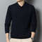 Mens Wool Blend Long Sleeve Polo Pullover Sweater With Lapel 13