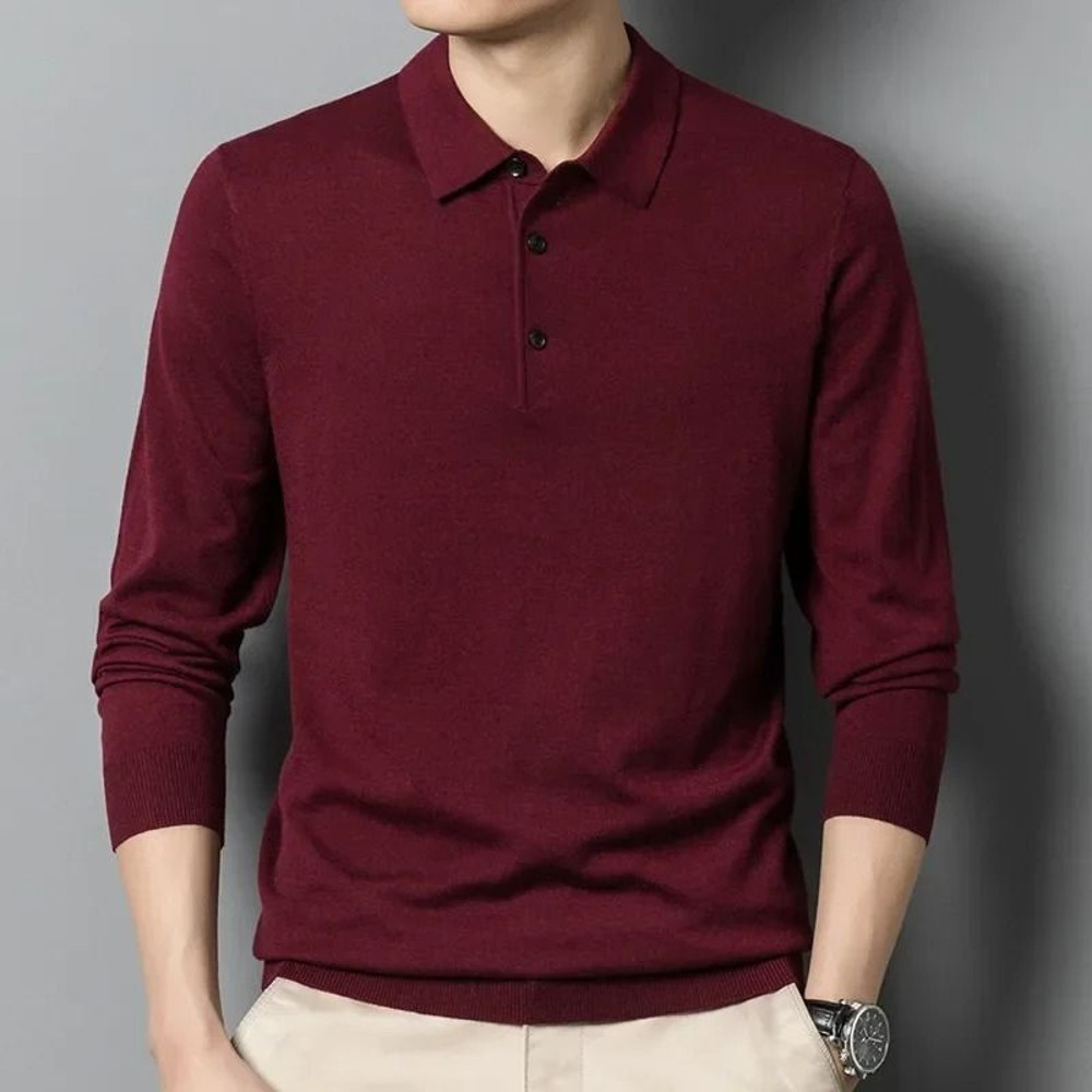 Mens Wool Blend Long Sleeve Polo Pullover Sweater With Lapel 14