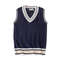 Mens Thick Knitted V Neck Sweater Vest Retro Striped Casual Pullover 5