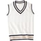 Mens Thick Knitted V Neck Sweater Vest Retro Striped Casual Pullover 6