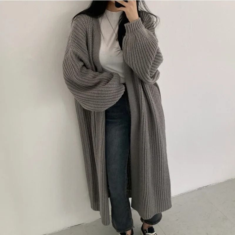 Womens Vintage Long Knit Cardigan Loose Warm Sweater Coat 0