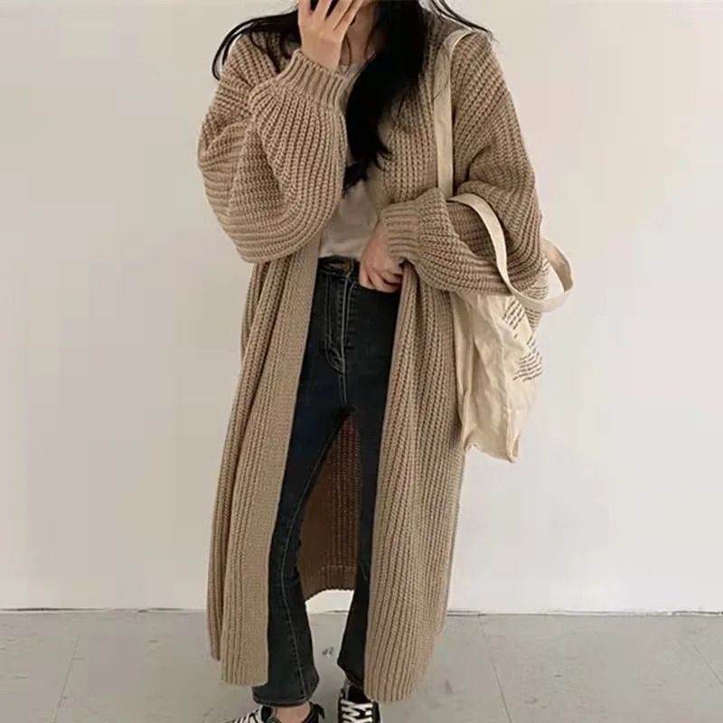 Womens Vintage Long Knit Cardigan Loose Warm Sweater Coat 6