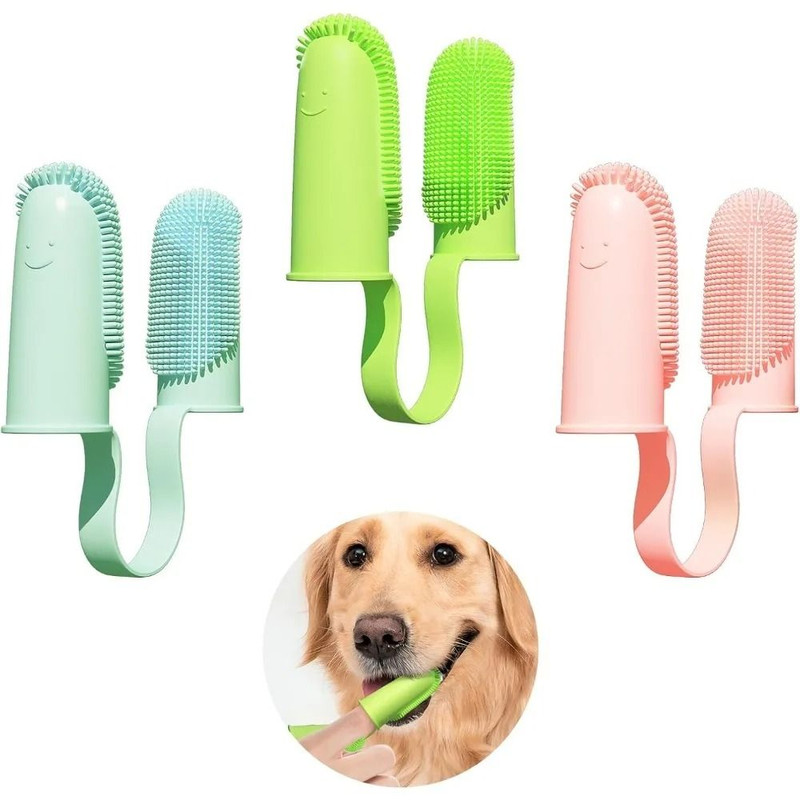Pet Finger Toothbrush Double Finger Silicone Bristle 0