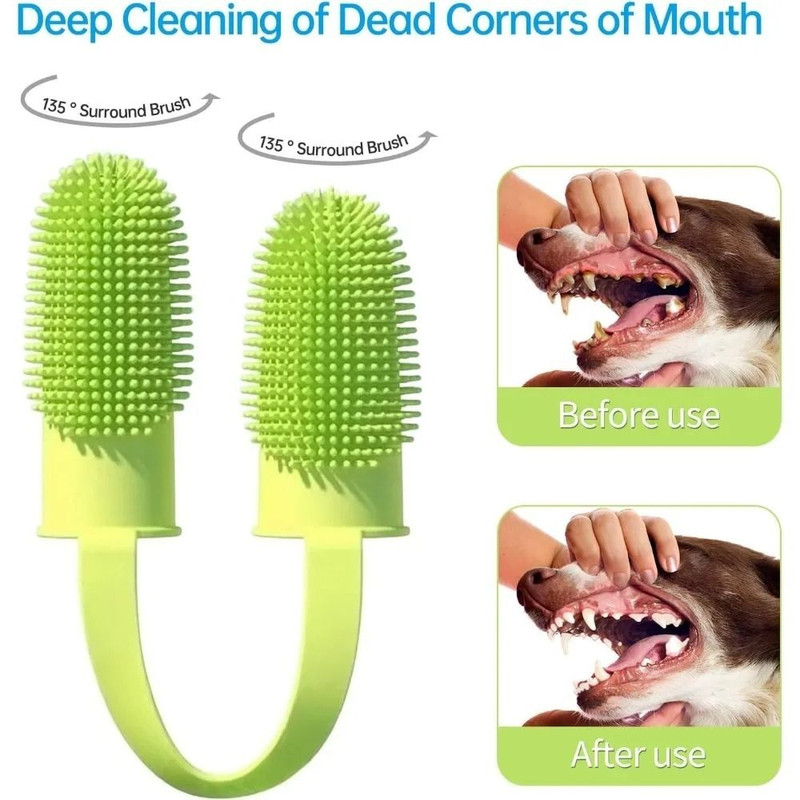 Pet Finger Toothbrush Double Finger Silicone Bristle 2