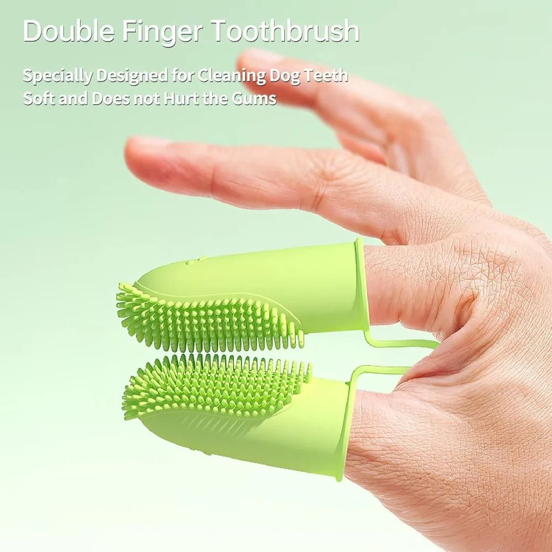 Pet Finger Toothbrush Double Finger Silicone Bristle 4