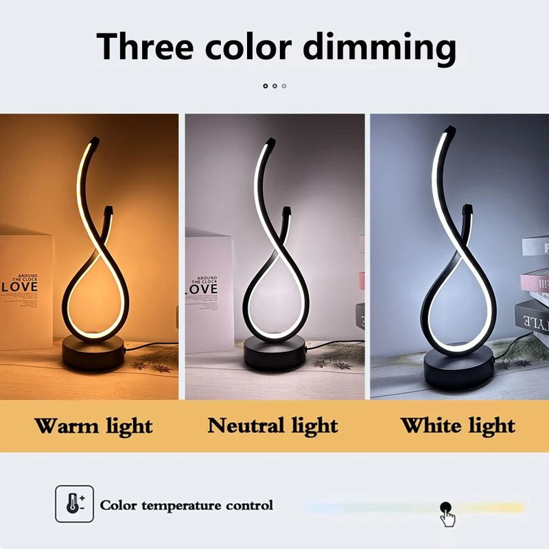 LED Spiral Night Table Lamp Modern Dimmable Bedside Light 3