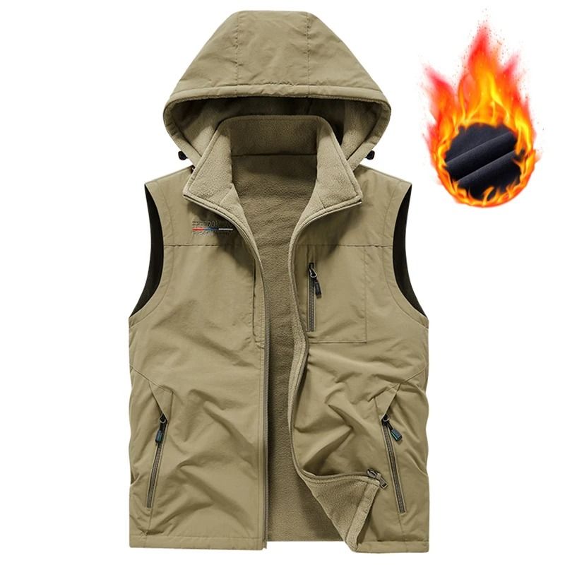 Mens Hooded Fleece Warm Vest Windproof Utility Photographer Vest 7
