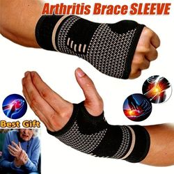 copper fiber elastic sport wrist brace hand support bandage