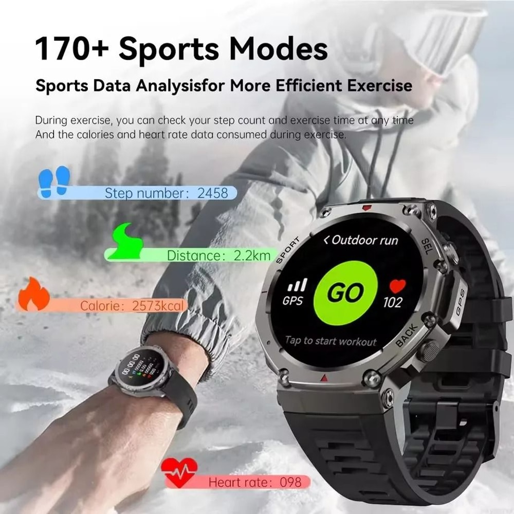 2025 Military Bluetooth Call Smart Watch Builtin GPS Compass Barometric Altimeter 10ATM Waterproof 5
