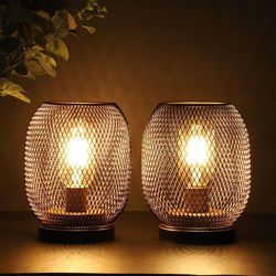 metal cage table lamp round shaped led lantern battery powered cordless