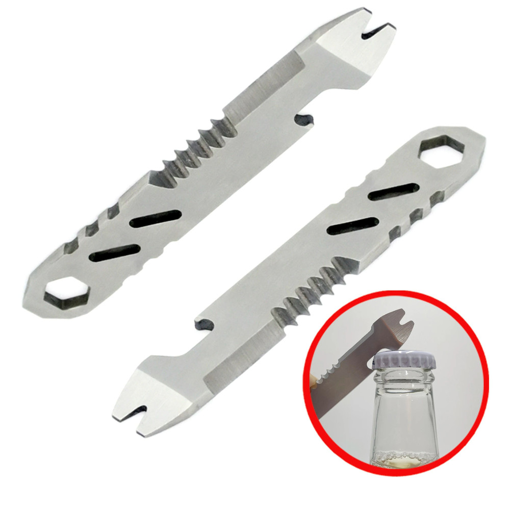 Mini Stainless Steel Crowbar Multi Function Allen Wrench Bottle Opener Portable Outdoor Camping EDC 0