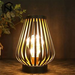 metal cage led lantern battery powered cordless table lamp for bedroom wedding home decor