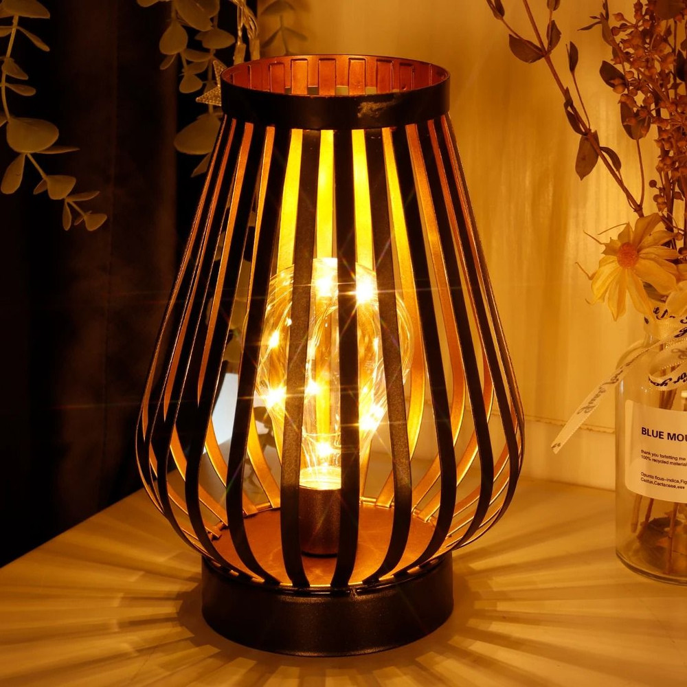 Metal Cage LED Lantern Battery Powered Cordless Table Lamp For Bedroom Wedding Home Decor 1
