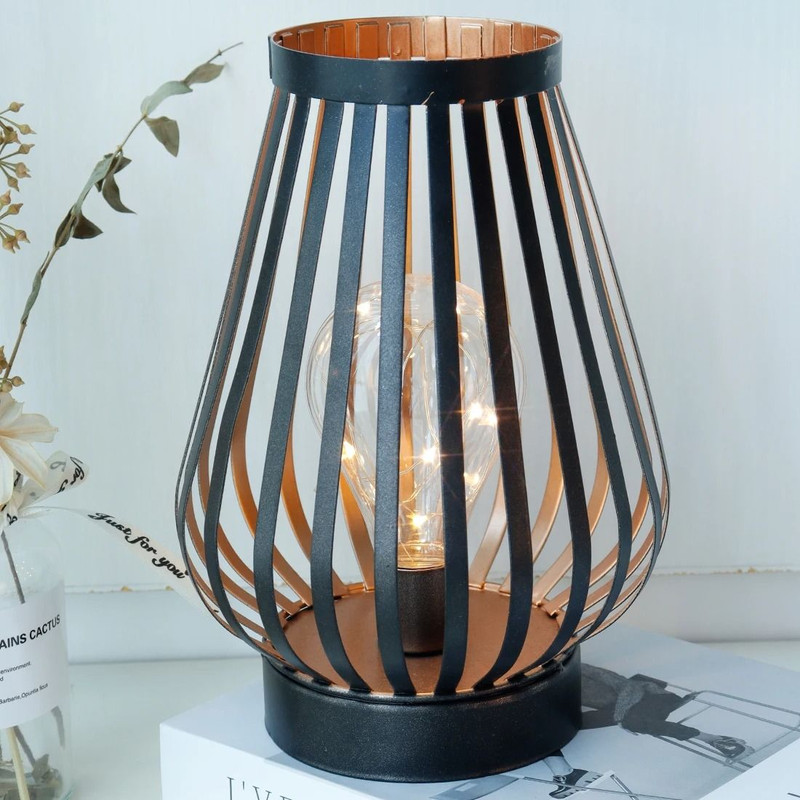 Metal Cage LED Lantern Battery Powered Cordless Table Lamp For Bedroom Wedding Home Decor 5