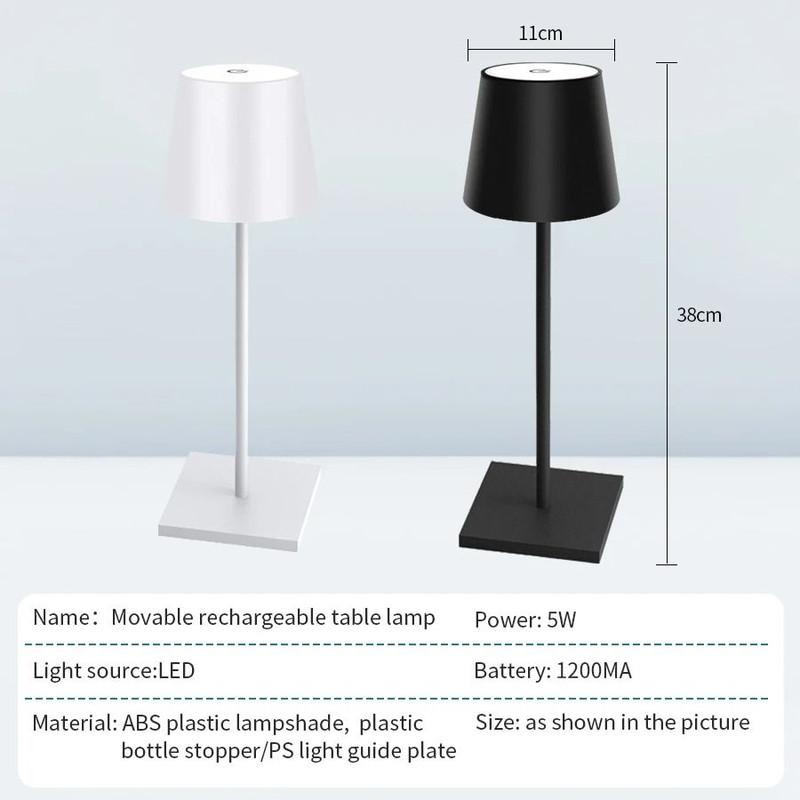 Rechargeable LED Table Lamp Touch Switch Three Levels Dimmable Desk Light 1
