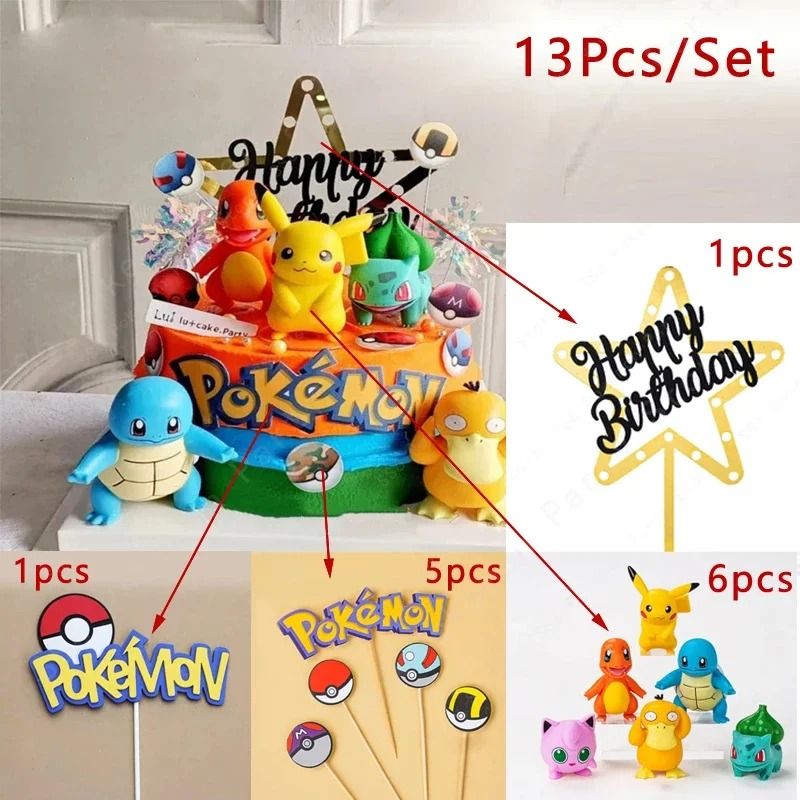 Pokemon Cake Topper Set 13 Pieces Pikachu Birthday Decorations 6
