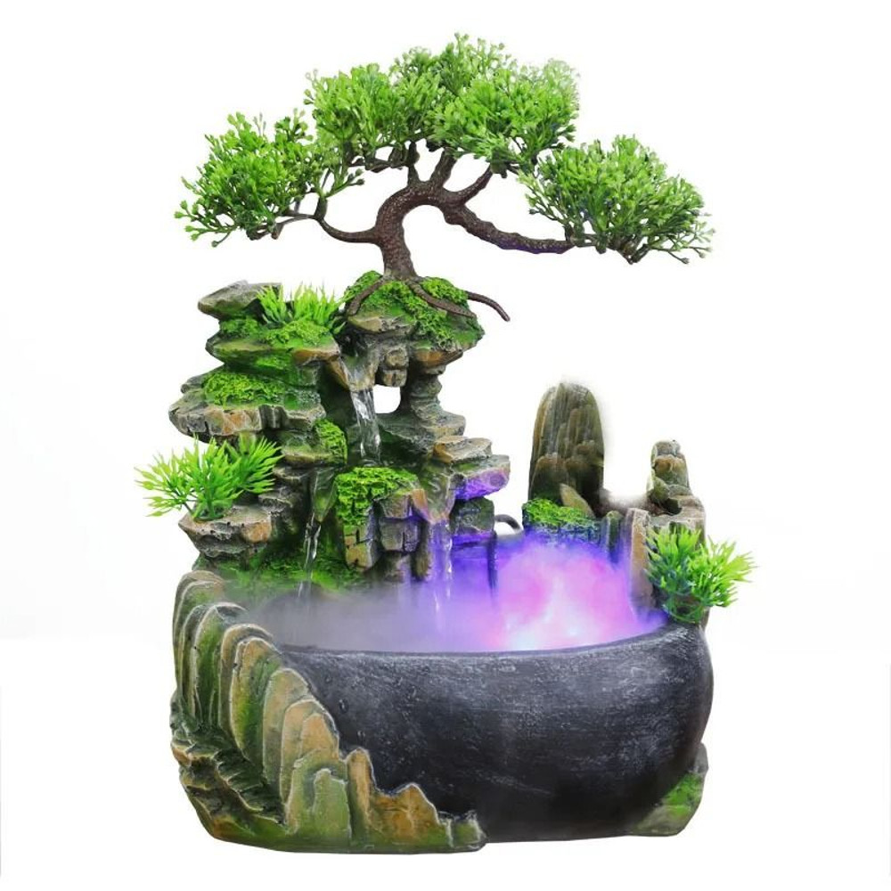 Wealth Feng Shui Desktop Flowing Water Waterfall Fountain With Color Changing LED Lights 1