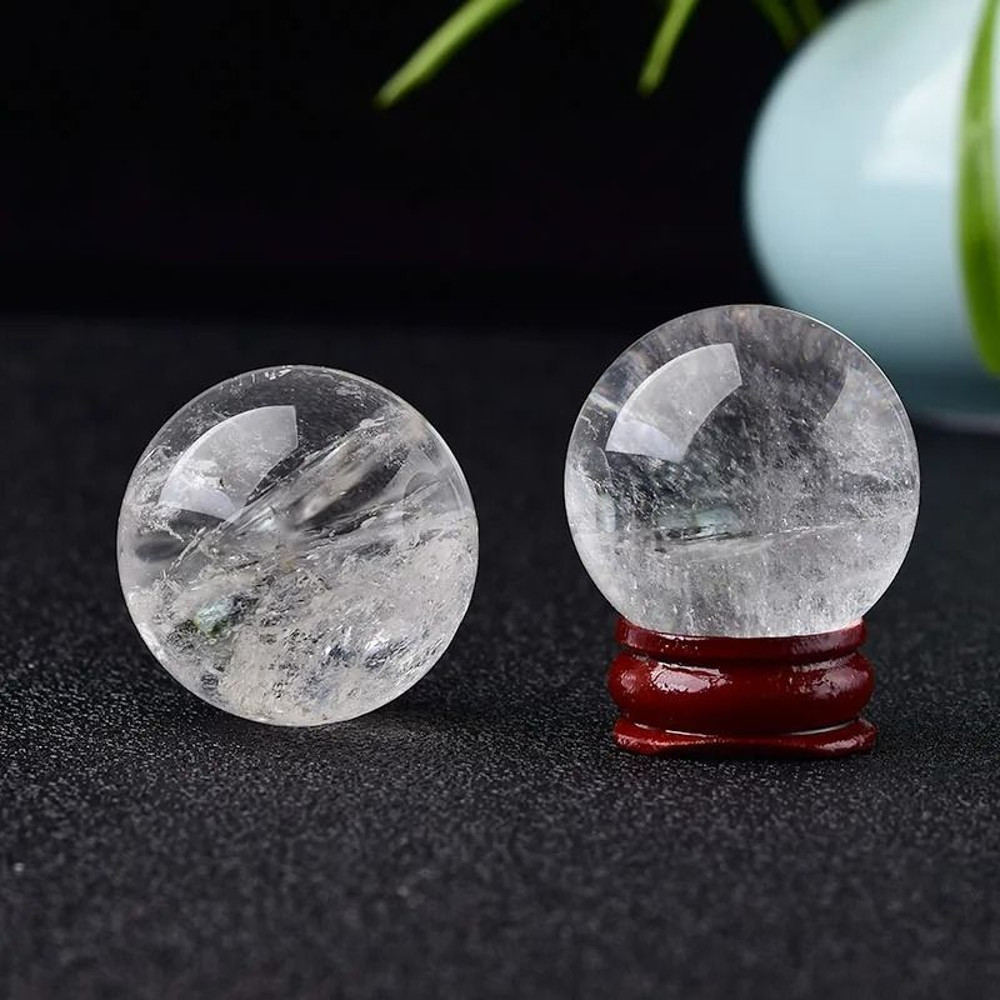 Natural Clear Quartz Crystal Ball With Wooden Stand 3