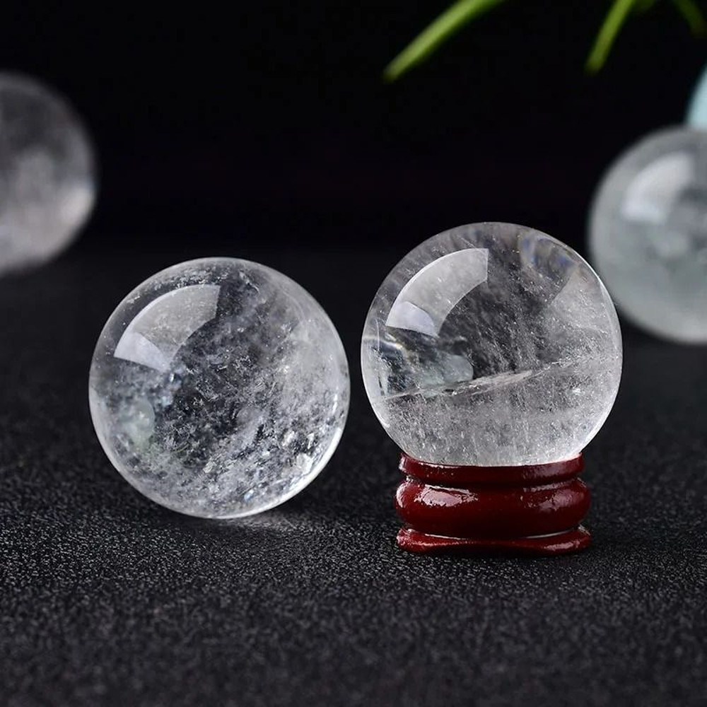 Natural Clear Quartz Crystal Ball With Wooden Stand 4