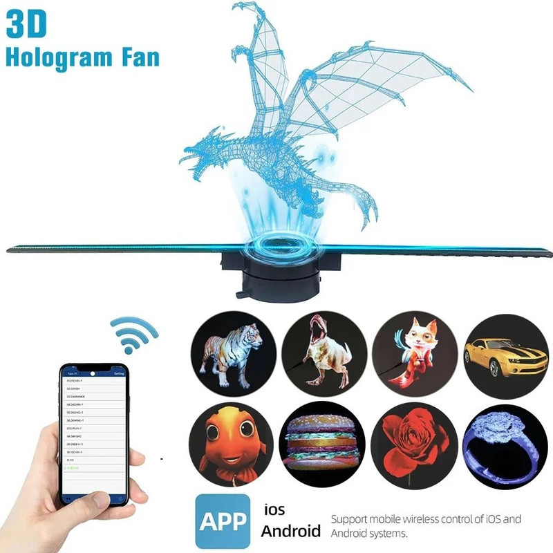 3D Hologram Fan 42CM WiFi Holographic Projector Advertising Display Light 3
