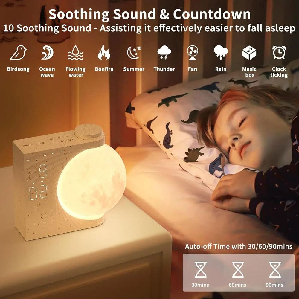 Colorful Atmosphere Moon Light Wake Up Light Breathing Light Three Level Dimming Clock Dual Alarm C 3