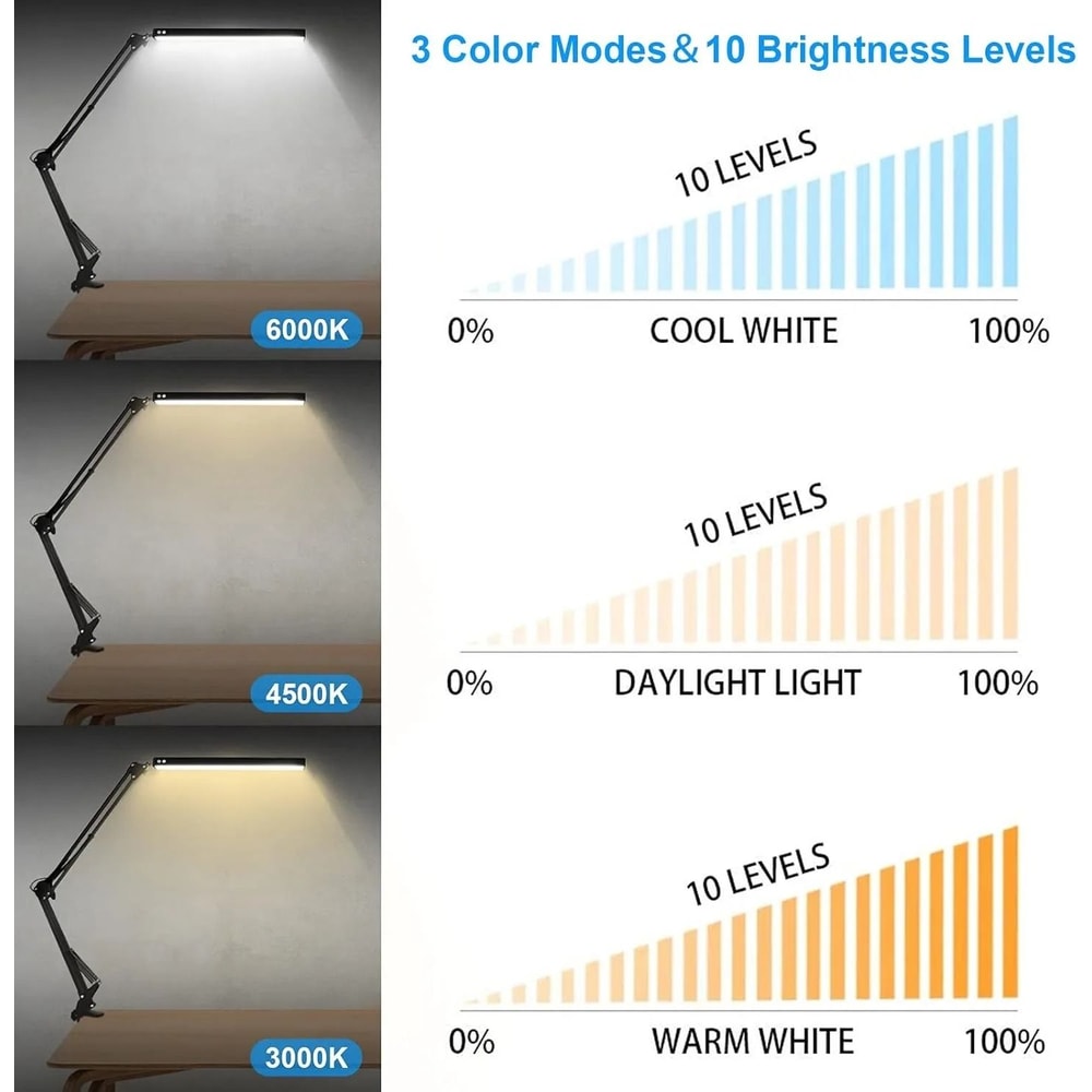 LED Folding Metal Desk Lamp Clip On Light Clamp Long Arm Dimming Table Lamp 1