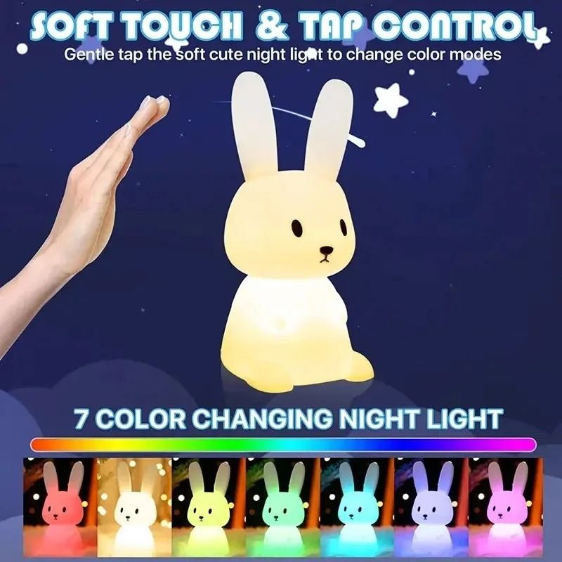 LED Night Light Silicone Rabbit Touch Sensor Lamp Cute Animal Table Lamp For Kid Baby Child Home De 1
