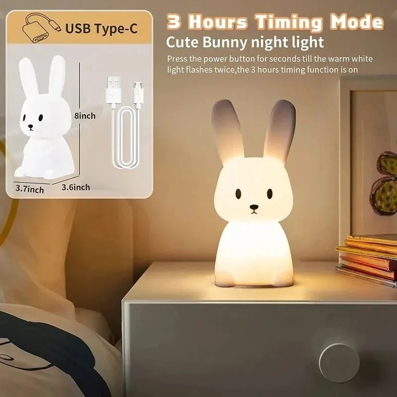 LED Night Light Silicone Rabbit Touch Sensor Lamp Cute Animal Table Lamp For Kid Baby Child Home De 2