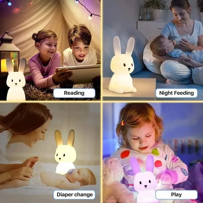 LED Night Light Silicone Rabbit Touch Sensor Lamp Cute Animal Table Lamp For Kid Baby Child Home De 3