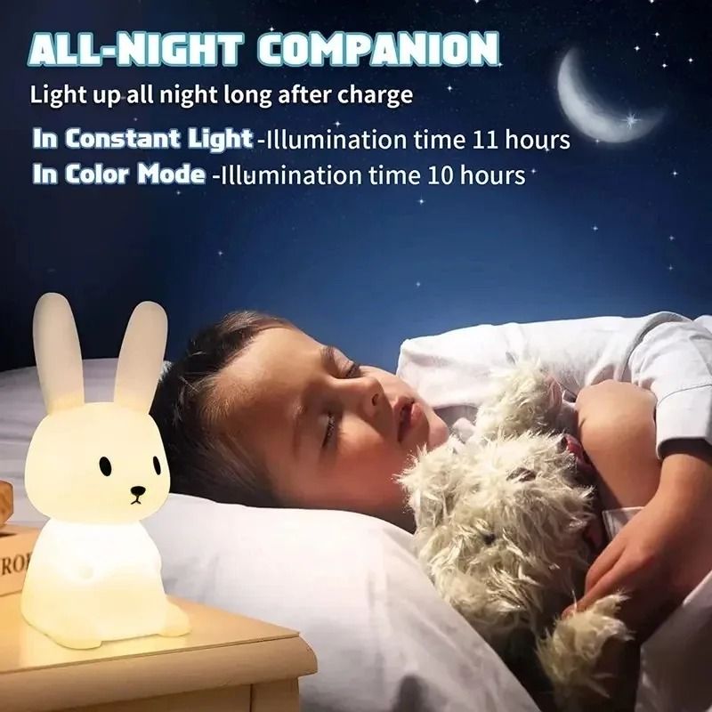 LED Night Light Silicone Rabbit Touch Sensor Lamp Cute Animal Table Lamp For Kid Baby Child Home De 4