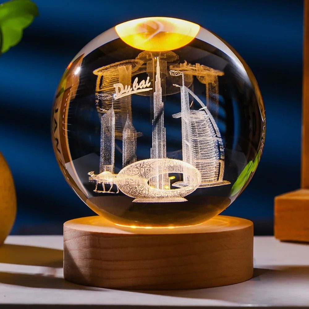 3D Laser Engraved Crystal Ball Night Light 12