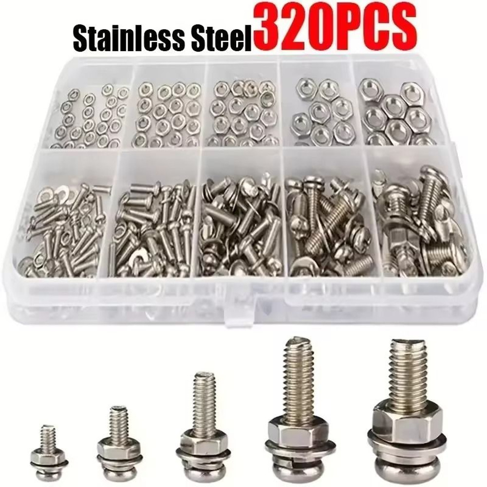 Premium Stainless Steel Screw And Nut Assortment Kit 320pcs Corrosion Resistant M2 To M5 Sizes For  0