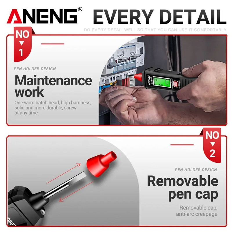 ANENG VD807 Non Contact Voltage Tester Pen AC 12 To 300V NCV Sensor Induction Tool 5