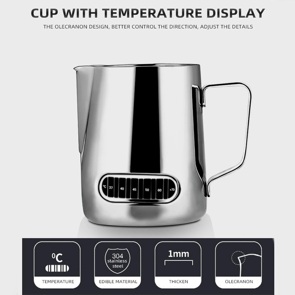 12oz And 20oz Milk Frothing Pitcher With Temperature Display Stainless Steel Milk Frother Jug For L 1