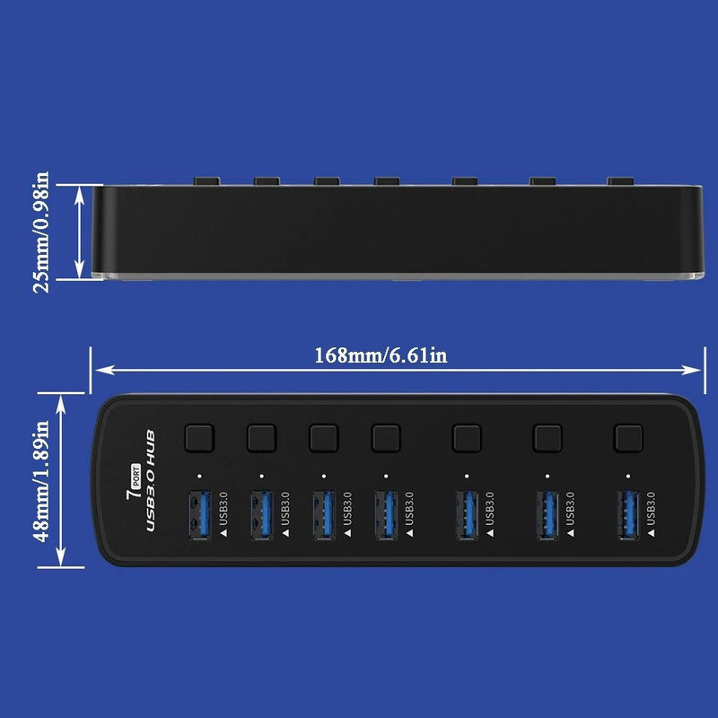 RGB USB 30 Hub 7 Ports Data Port Adapter 5Gbps Individual On Off Switch 5