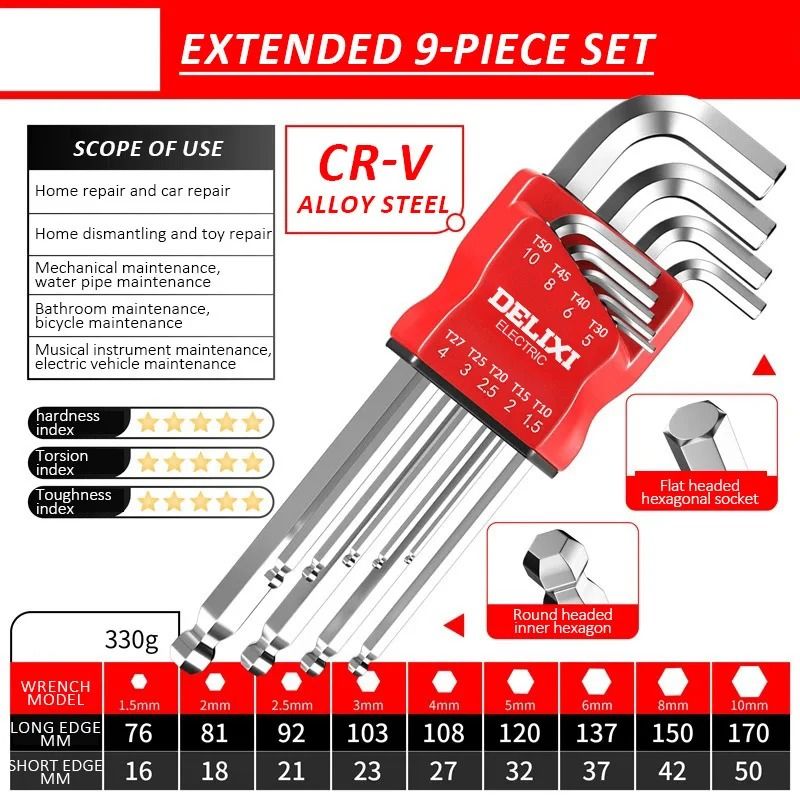 DELIXI Electric Allen Key Set Universal Hex Wrench Metric For Motorcycles And Bicycles 6