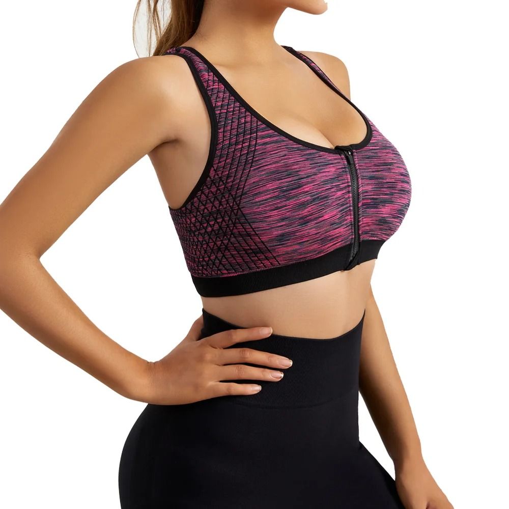 Women Sports Bra Front Zipper Breathable High Impact Yoga Running Vest 1