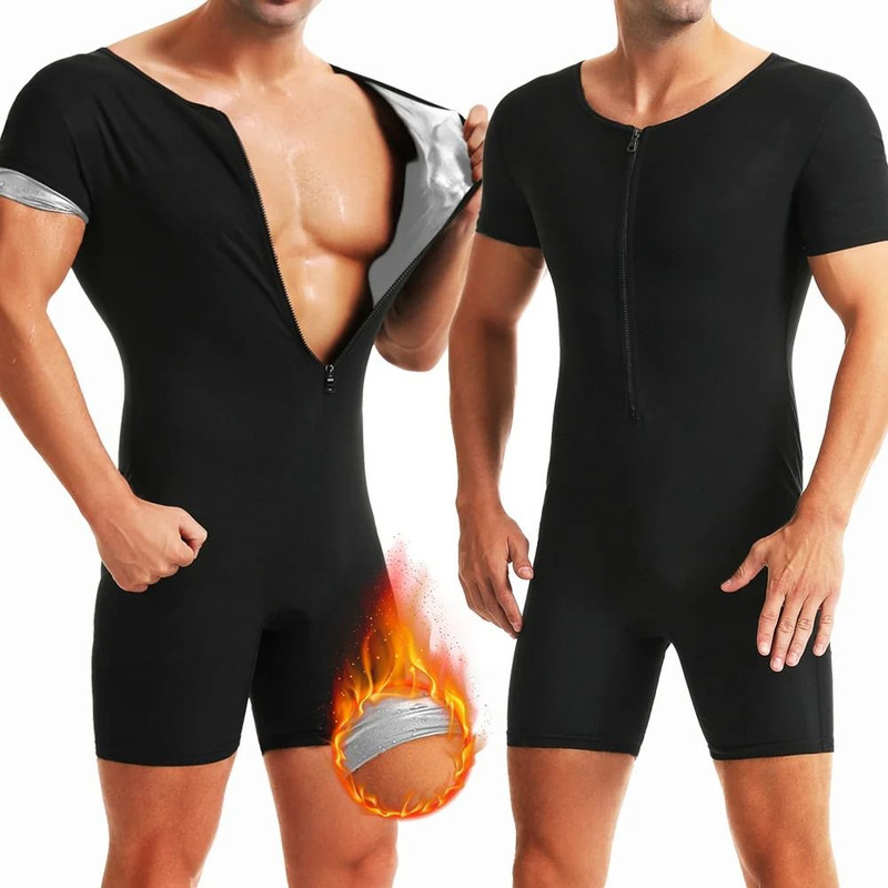 Men Sauna Suit Hot Sweating Jumpsuit Waist Trainer Weight Loss Bodysuit 0