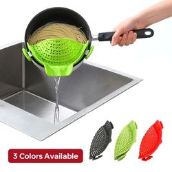 universal silicone clip on pan pot strainer for pasta fruit and vegetables