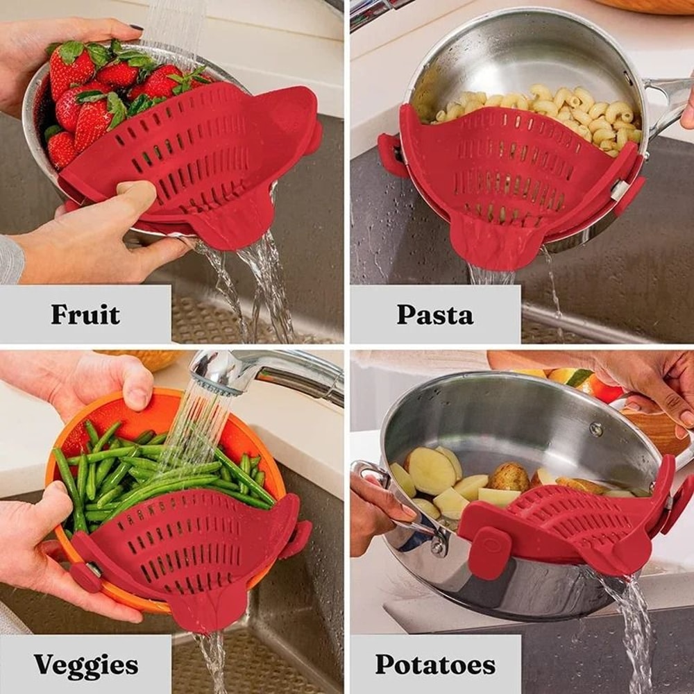 Universal Silicone Clip On Pan Pot Strainer For Pasta Fruit And Vegetables 3
