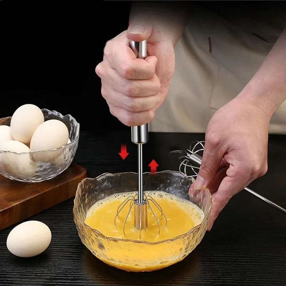 Stainless Steel Hand Pressure Egg Beater Self Turning Whisk 0