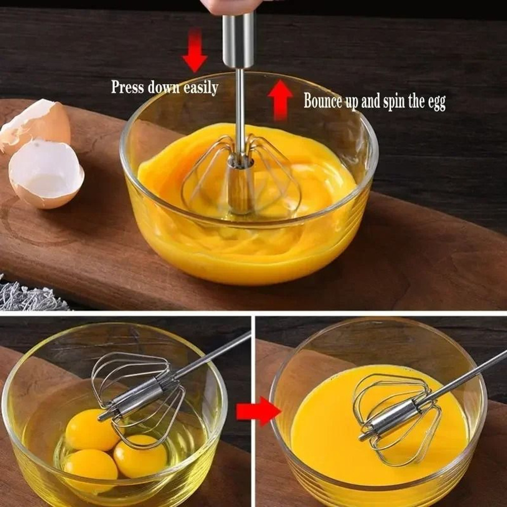 Stainless Steel Hand Pressure Egg Beater Self Turning Whisk 1