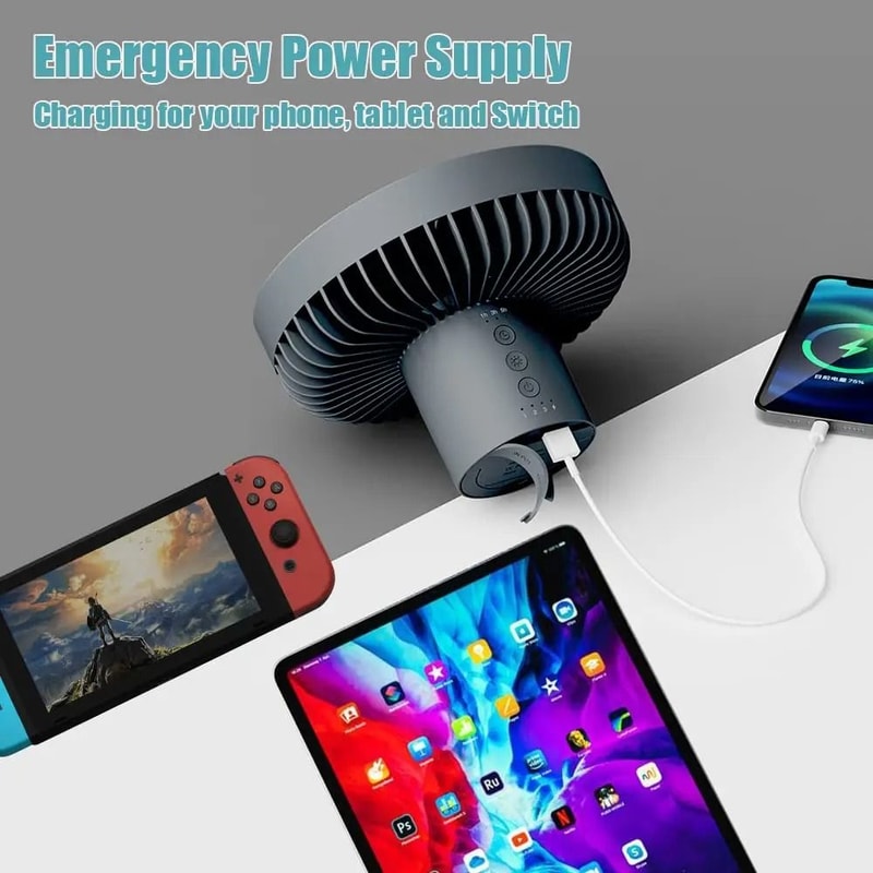10000mAh Rechargeable Camping Fan Portable Desktop Circulator Wireless Ceiling Fan With Power Bank 4