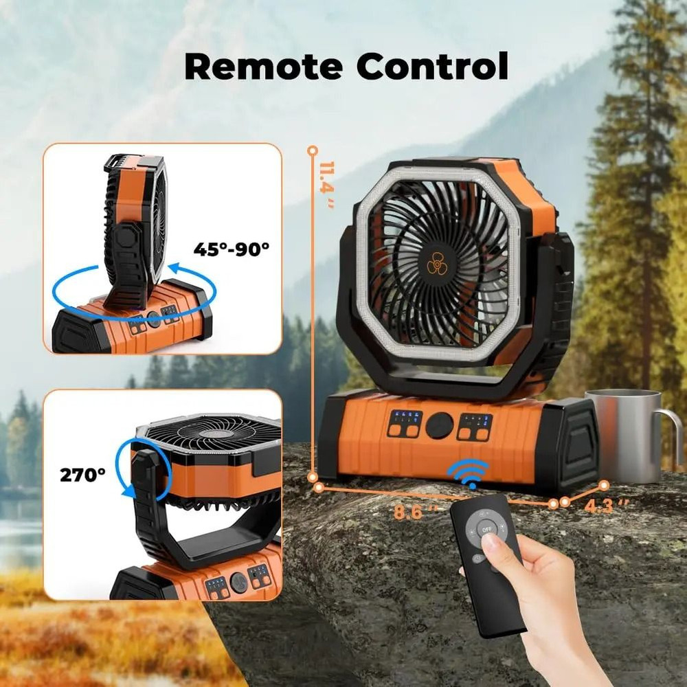 Camping Fan 20000mAh Rechargeable Fan With LED Light And Hanging Hook 4 Speeds 1