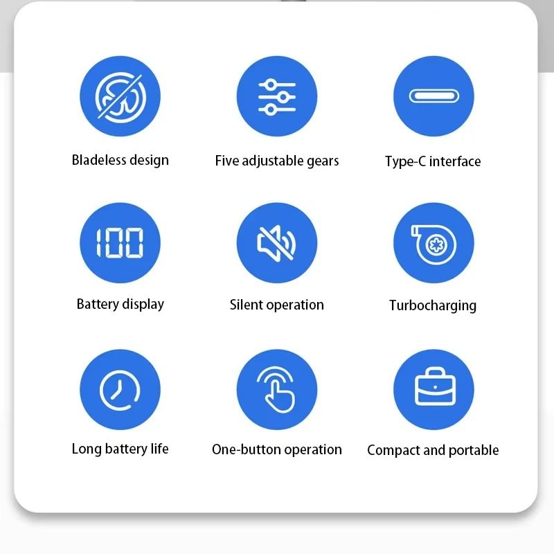 100 Level Bladeless Fan USB Rechargeable Portable Handheld Cooling Fan 5