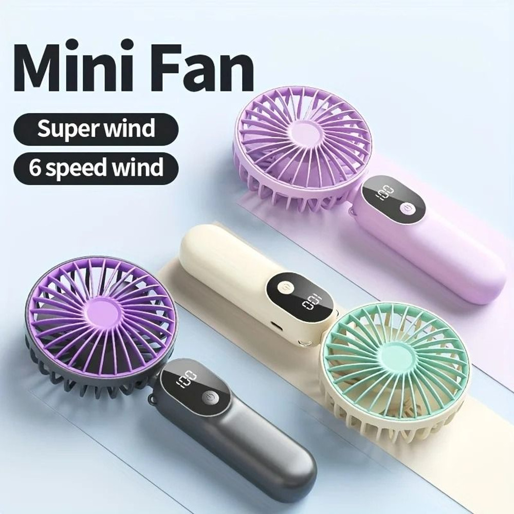 Mini Portable USB Fan 6 Speeds Digital Display Foldable 3 In 1 Handheld Neck Desktop Fan 0