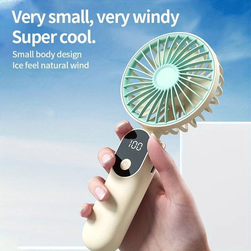 Mini Portable USB Fan 6 Speeds Digital Display Foldable 3 In 1 Handheld Neck Desktop Fan 1