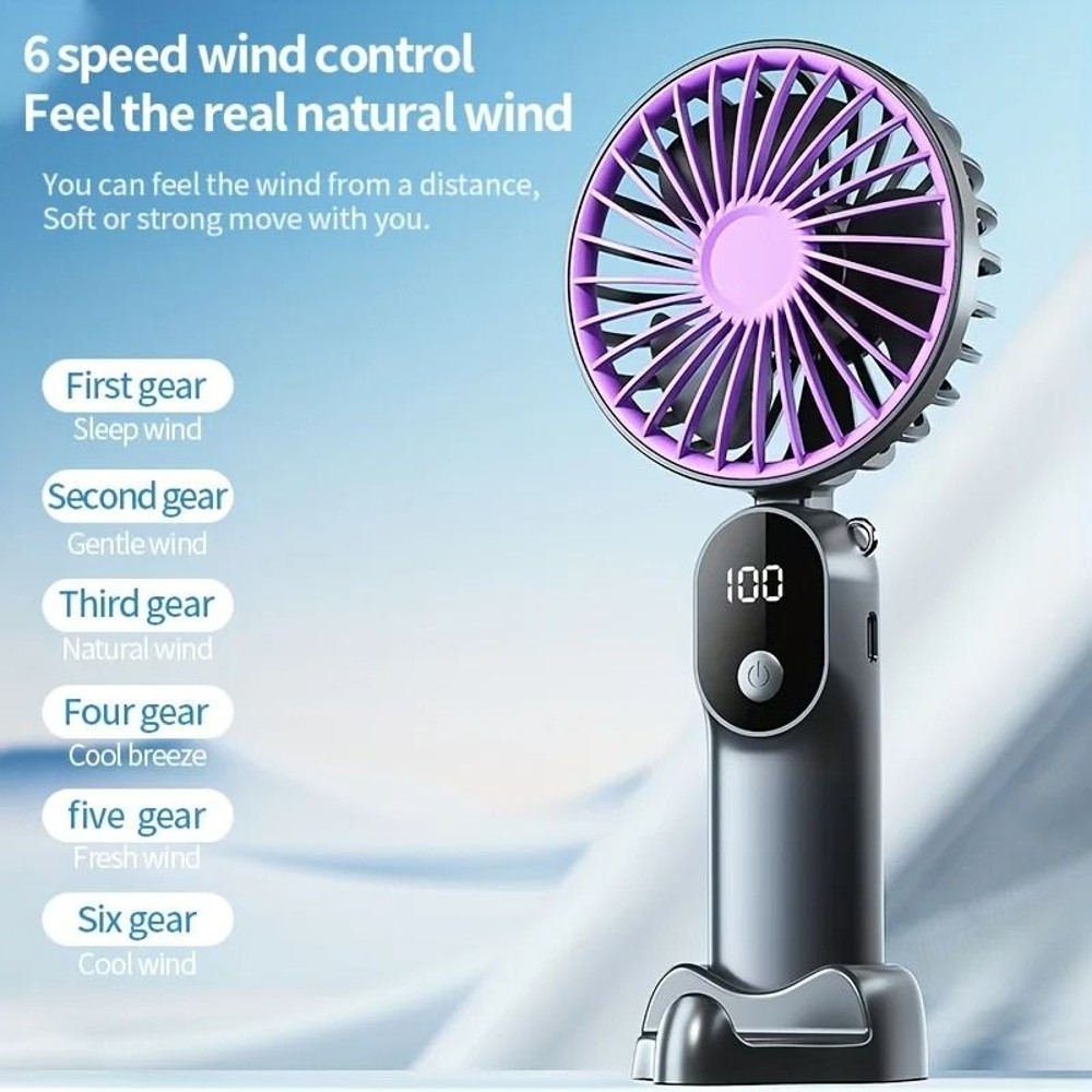 Mini Portable USB Fan 6 Speeds Digital Display Foldable 3 In 1 Handheld Neck Desktop Fan 3