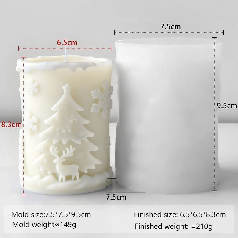 Christmas Snowflake Cylinder Candle Silicone Mold For DIY Wax Resin Decor 6