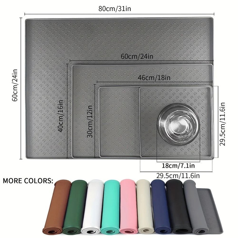 Pet Placemat Non Slip Paw Print Design Easy Clean Silicone Mat 1